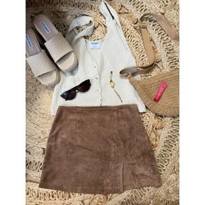 Olivaceous Brown Suede Mini Skirt